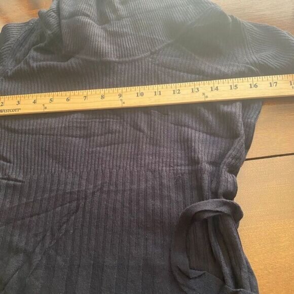 VERTIGO Cowl Neck Pleated Skirt Waist Tie Ribbed Knit Mini Dress Size M Black - Picture 7 of 16